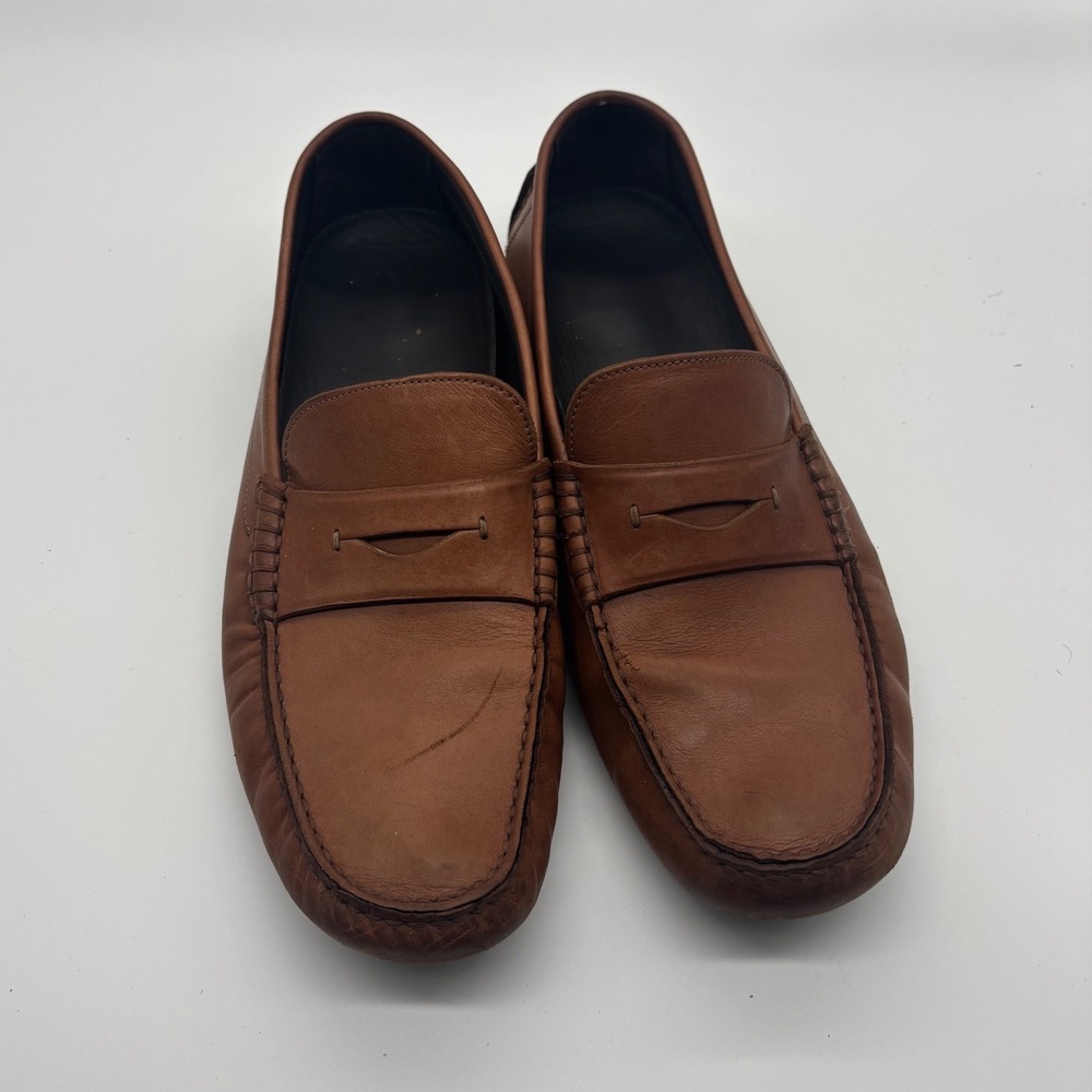 Hugo Boss Mens Brown Leather Driving Loafers Penny Moccasins Size 8